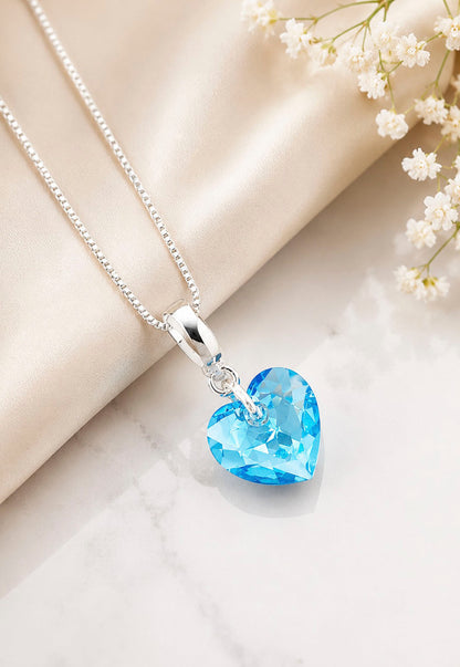 Collar Amor Baño Oro Blanco Cristal Swarovski® Aquamarine