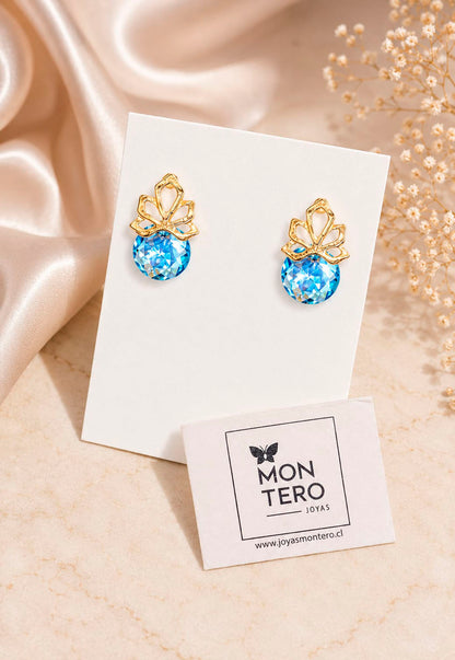 Aros Bali Gold 24K Cristal Swarovski® Aquamarine