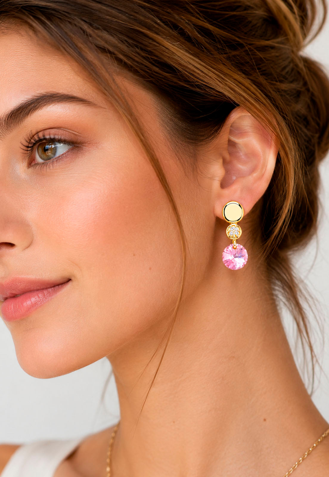 Aros Punto de Luz Gold 24K Cristal Swarovski® Rose