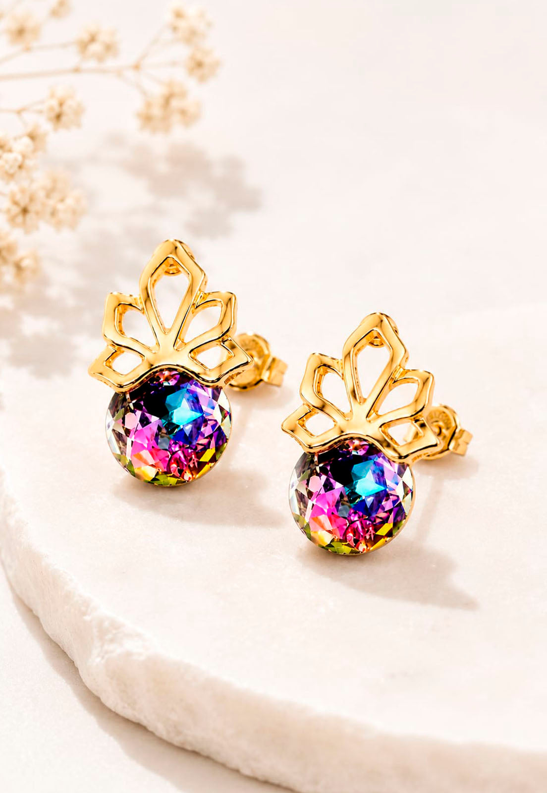 Aros Bali Gold 24K Cristal Swarovski® Vitral Light
