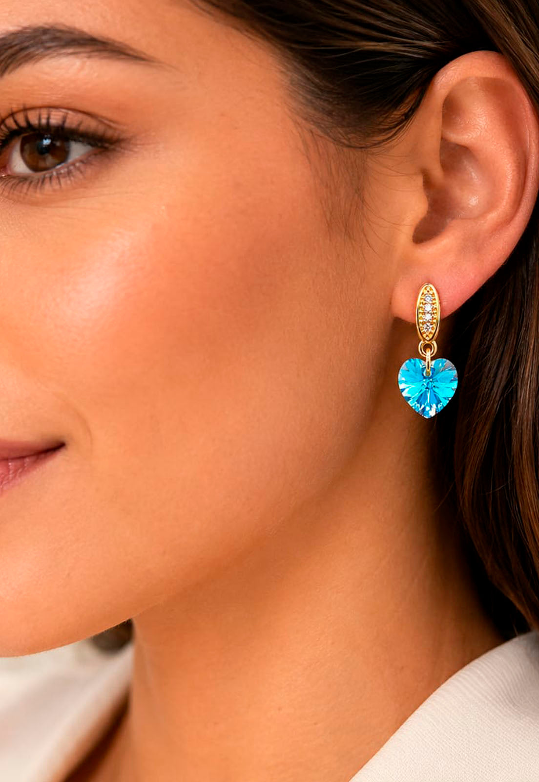 Aros Romance Gold 24K Cristal Swarovski® Aquamarine