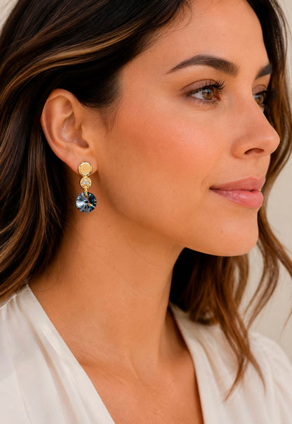 Aros Punto de Luz Gold 24K Cristal Swarovski® Silver Night