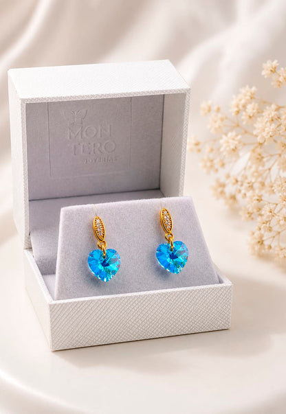 Aros Romance Gold 24K Cristal Swarovski® Aquamarine