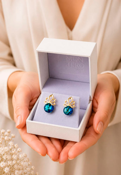Aros Bali Gold 24K Cristal Swarovski® Bermuda Blue