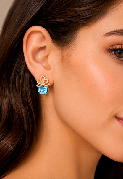 Aros Bali Gold 24K Cristal Swarovski® Aquamarine
