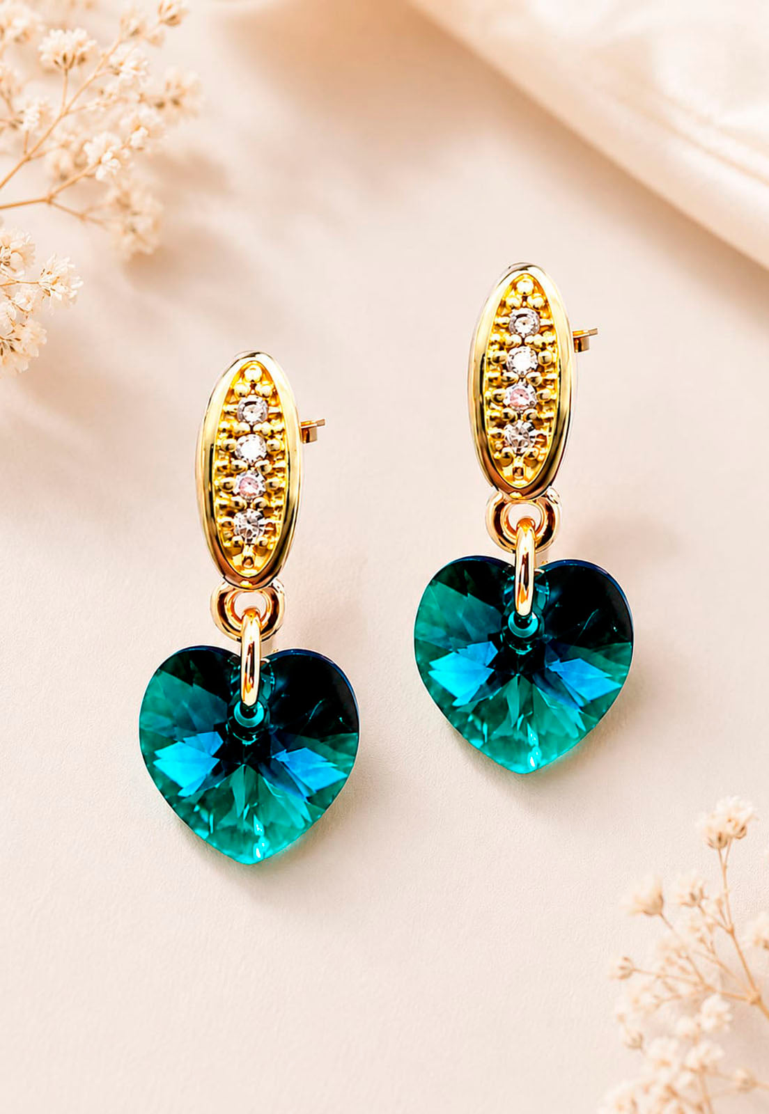 Aros Romance Gold 24K Cristal Swarovski® Emerald