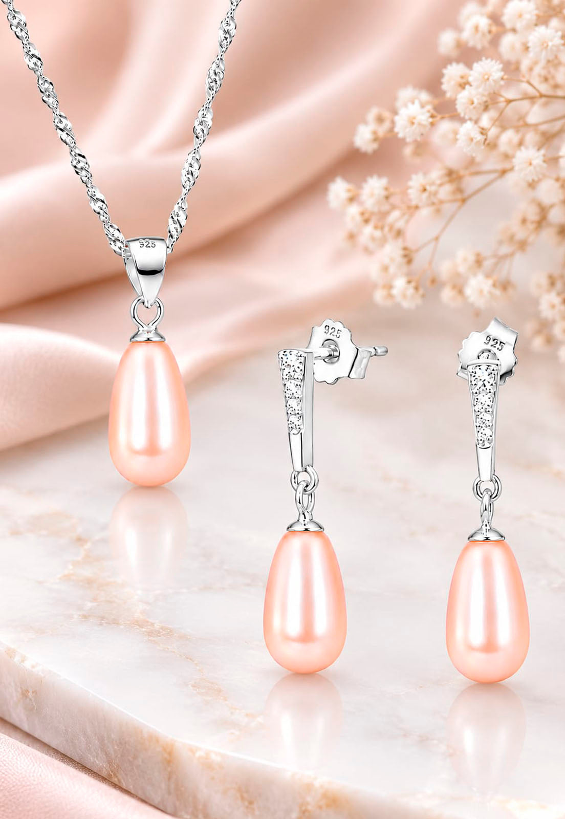 Conjunto Plata 925 Marsella PerlaS Swarovski® Peach