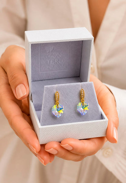 Aros Romance Gold 24K Cristal Swarovski® Aurora Boreal
