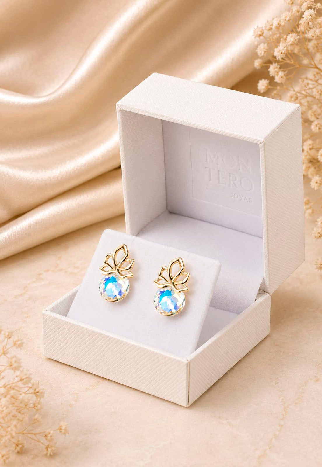 Aros Bali Gold 24K Cristal Swarovski® Aurora Boreal