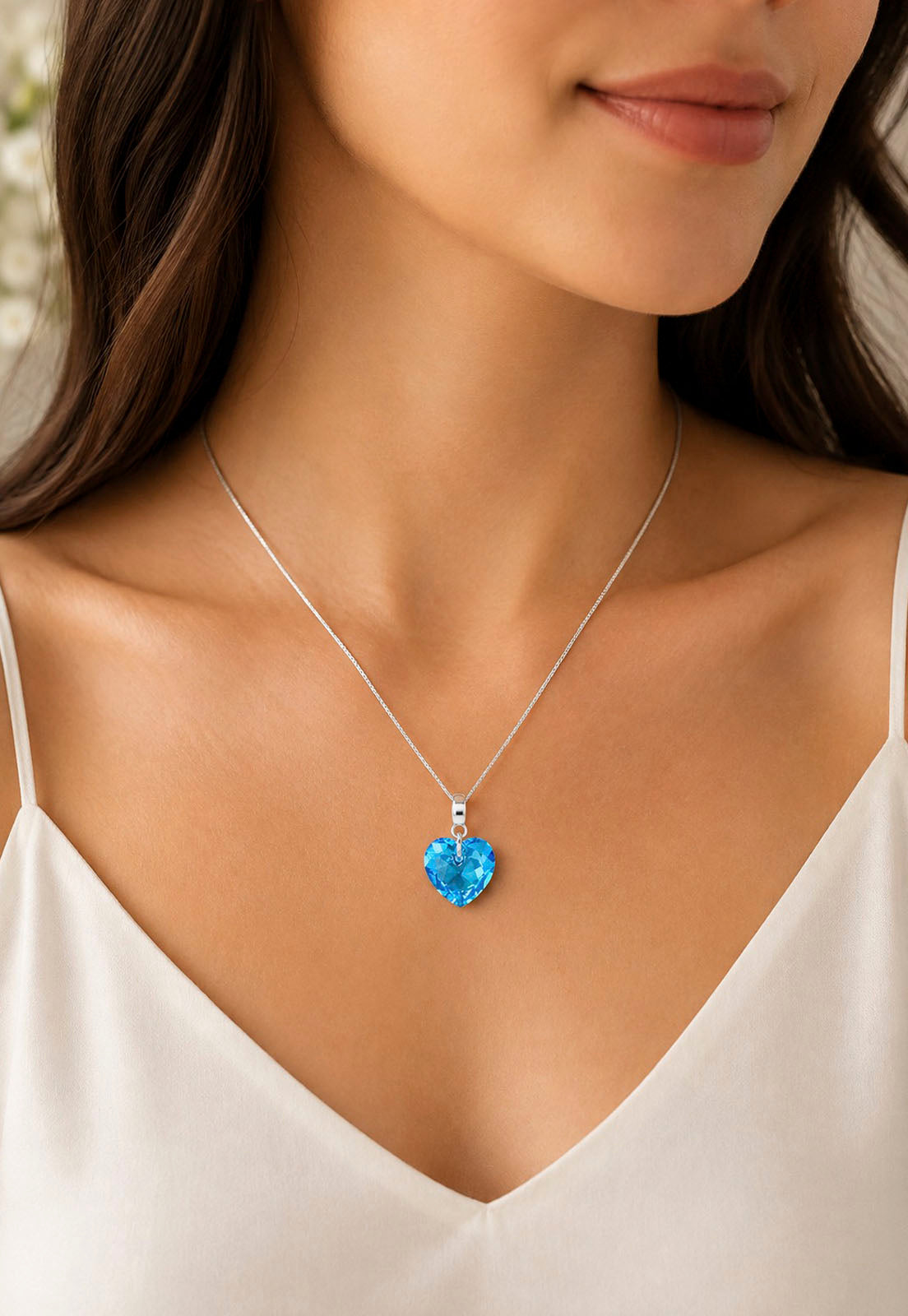 Collar Amor Baño Oro Blanco Cristal Swarovski® Aquamarine