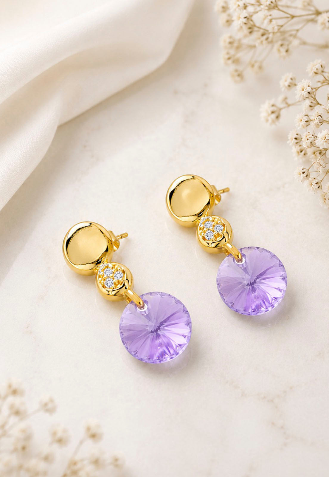 Aros Punto de Luz Gold 24K Cristal Swarovski® Violeta