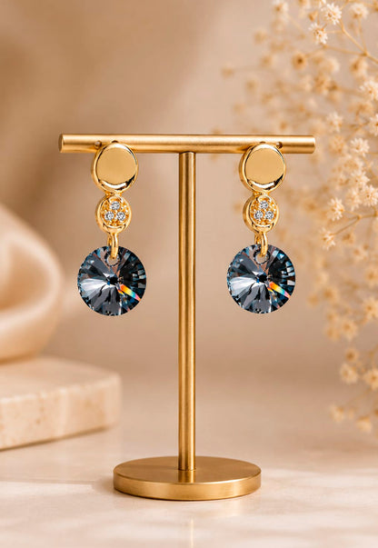 Aros Punto de Luz Gold 24K Cristal Swarovski® Silver Night