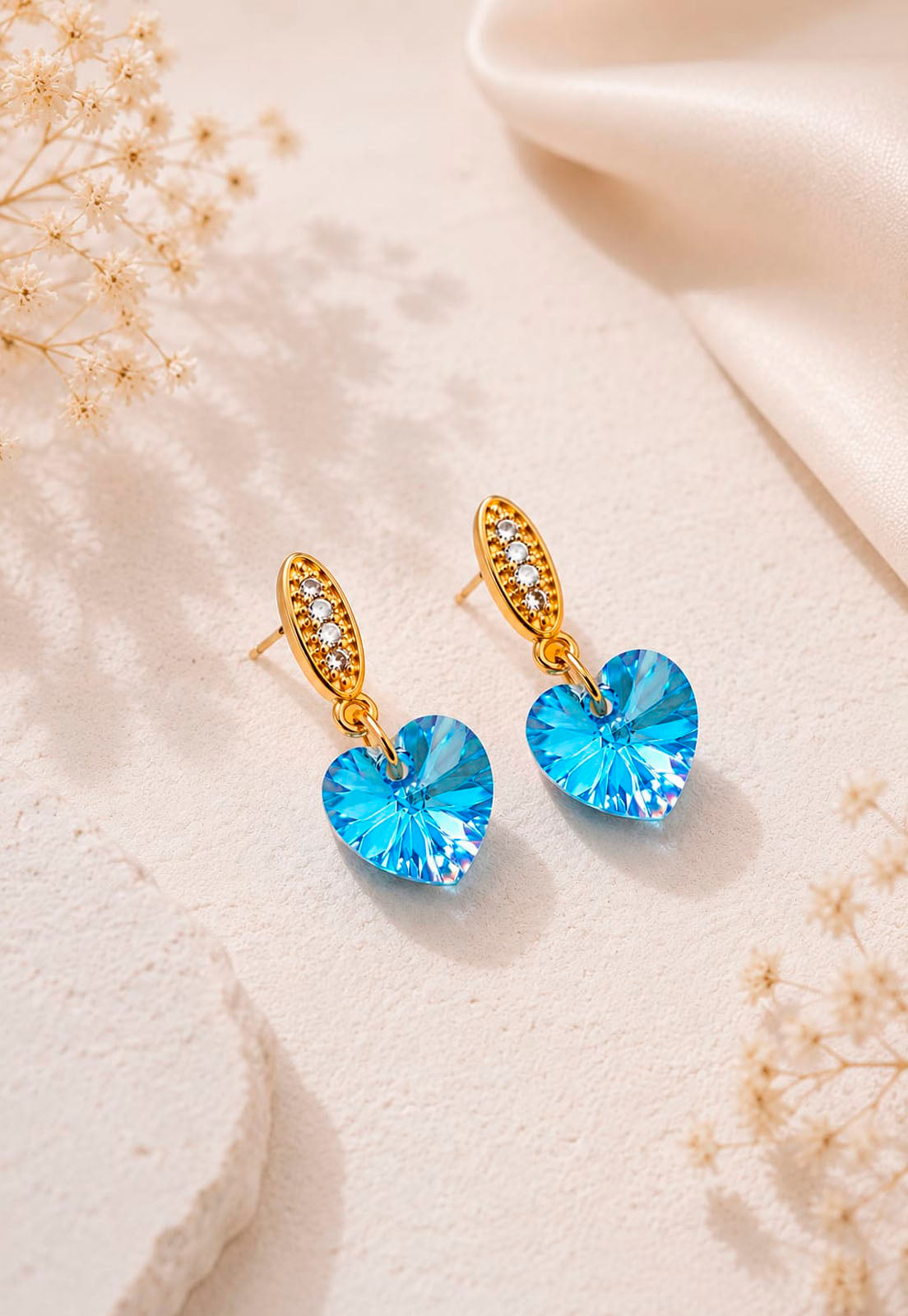 Aros Romance Gold 24K Cristal Swarovski® Aquamarine