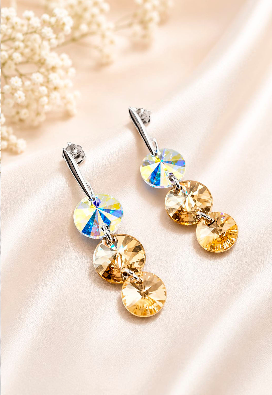 Aros RafaelaPlata 925 Cristal Swarovski® Aurora Boreal & Golden Shadow