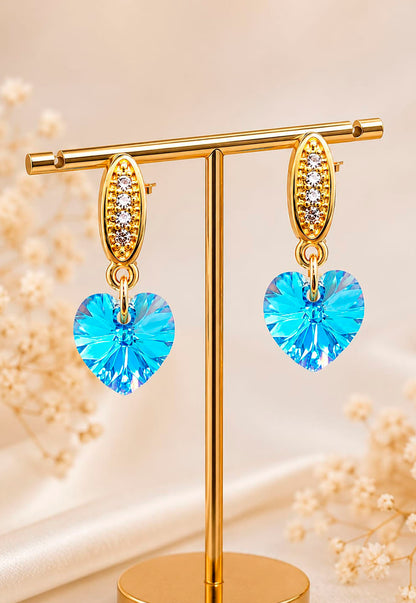 Aros Romance Gold 24K Cristal Swarovski® Aquamarine