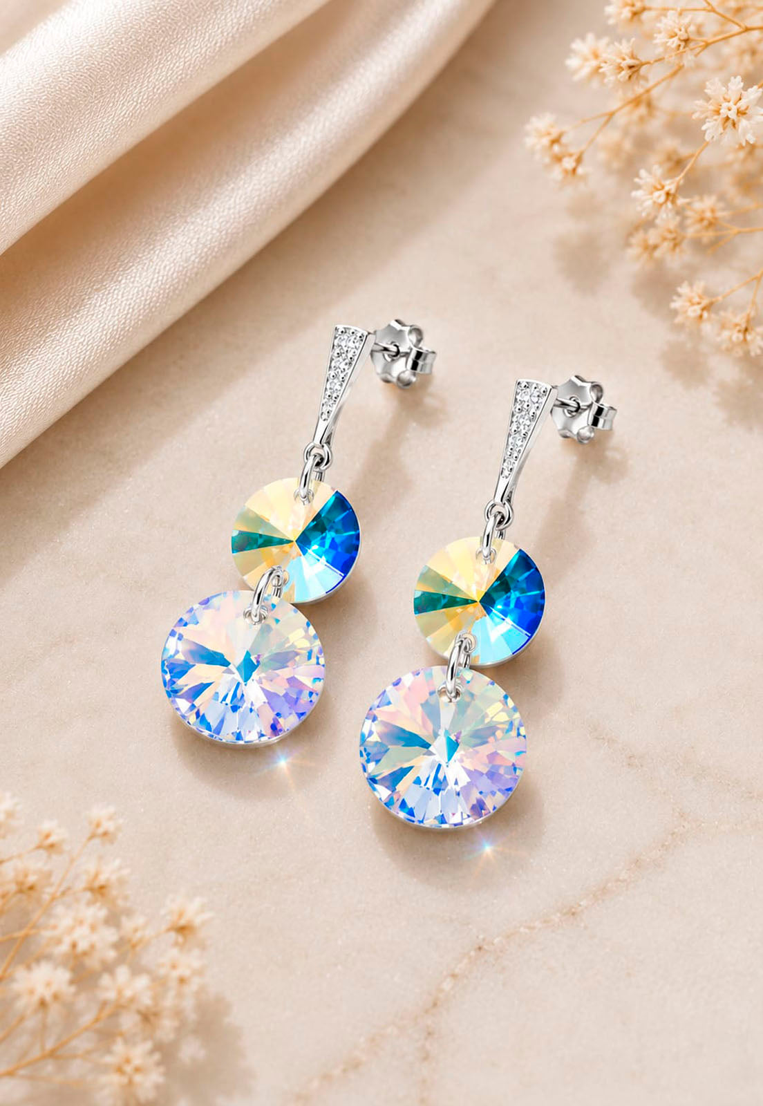 Aros Lourdes Plata 925 Cristal Swarovski® Aurora Boreal