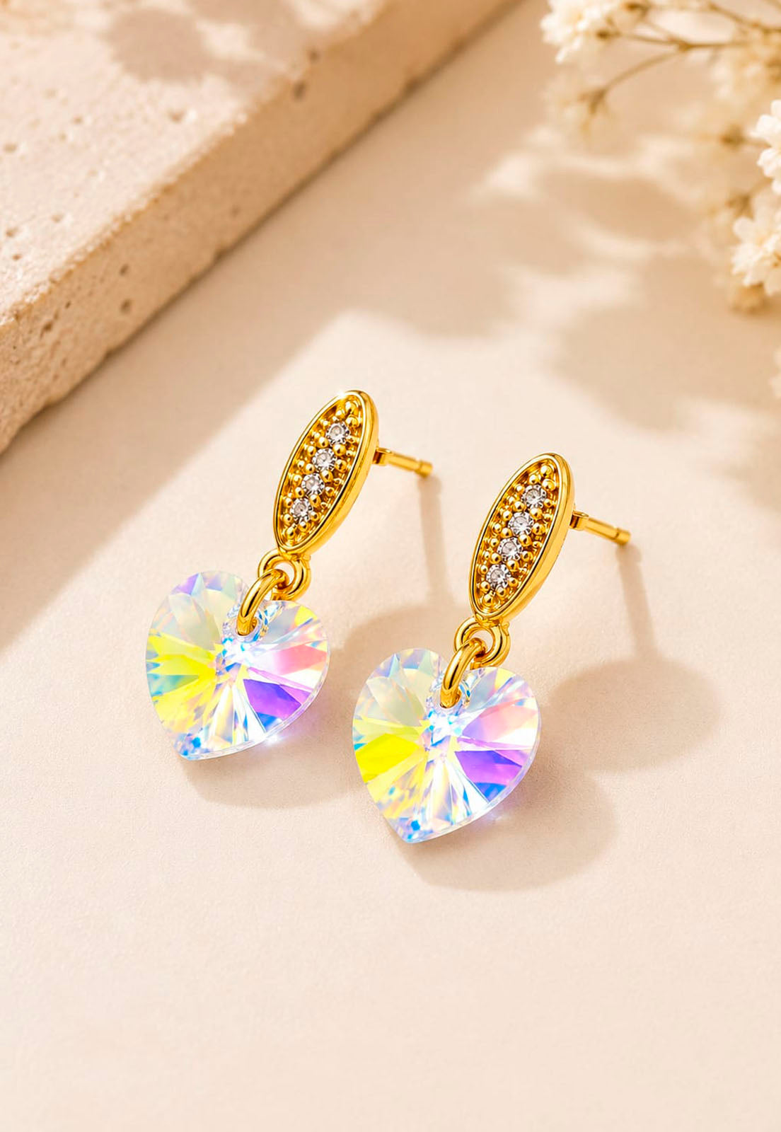 Aros Romance Gold 24K Cristal Swarovski® Aurora Boreal