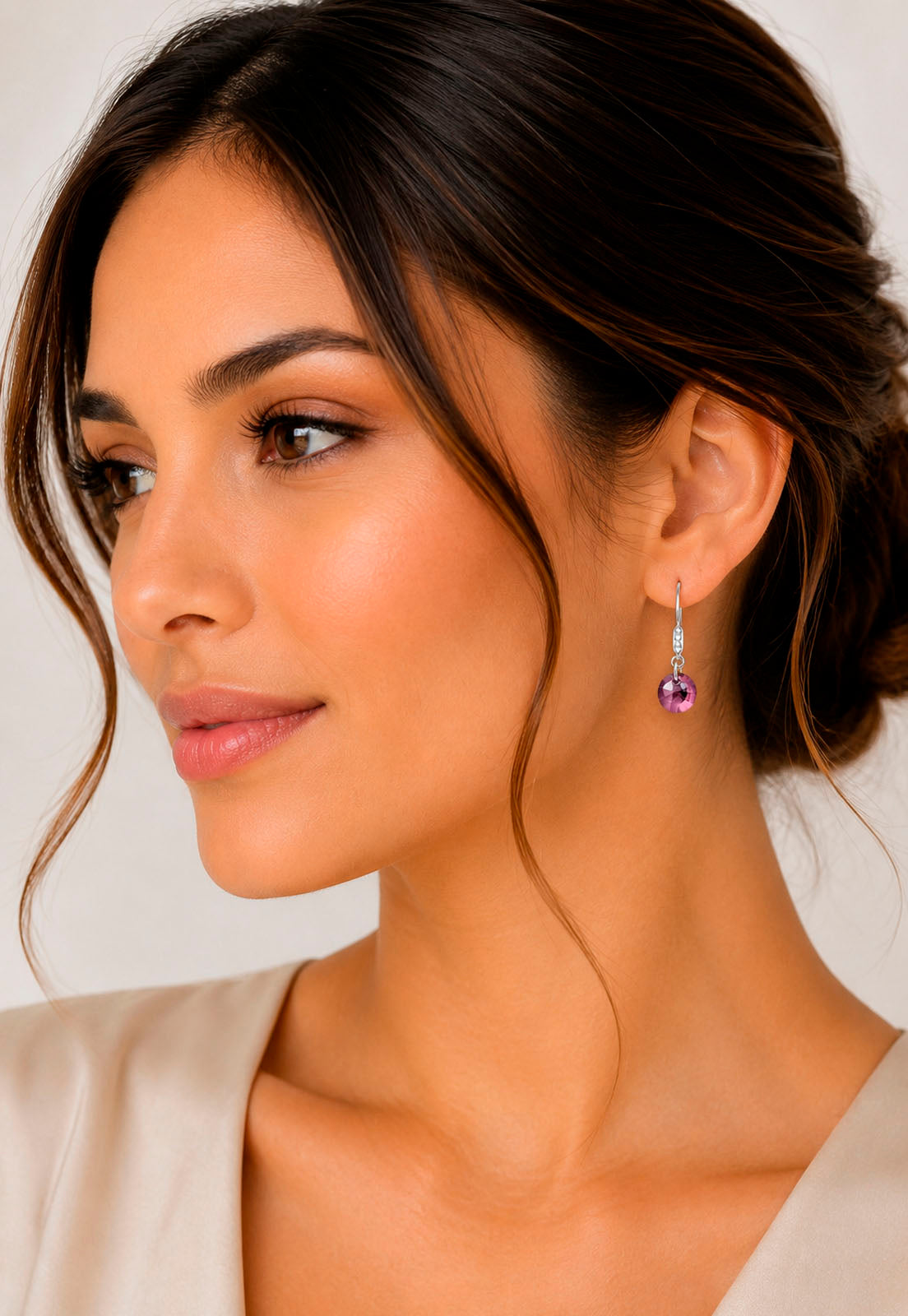 Aros Punto De Luz Circón Plata 925 Cristal Swarovski® Antique Pink