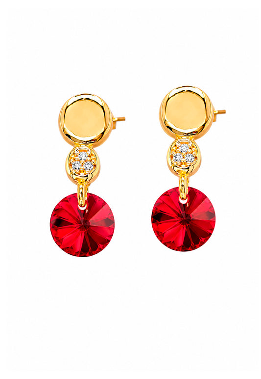Aros Punto de Luz Gold 24K Cristal Swarovski® Scarlet