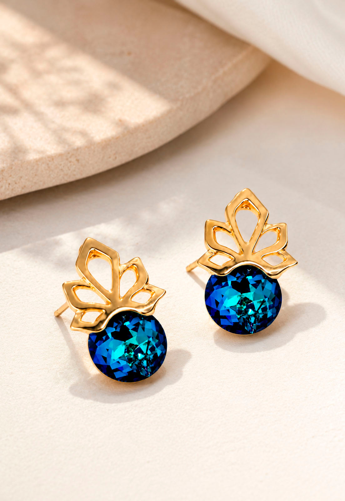 Aros Bali Gold 24K Cristal Swarovski® Bermuda Blue