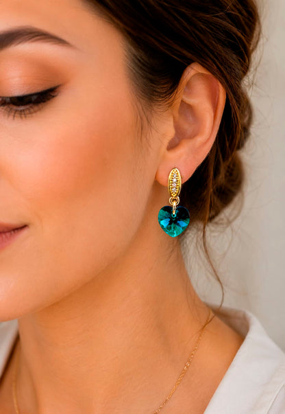 Aros Romance Gold 24K Cristal Swarovski® Emerald