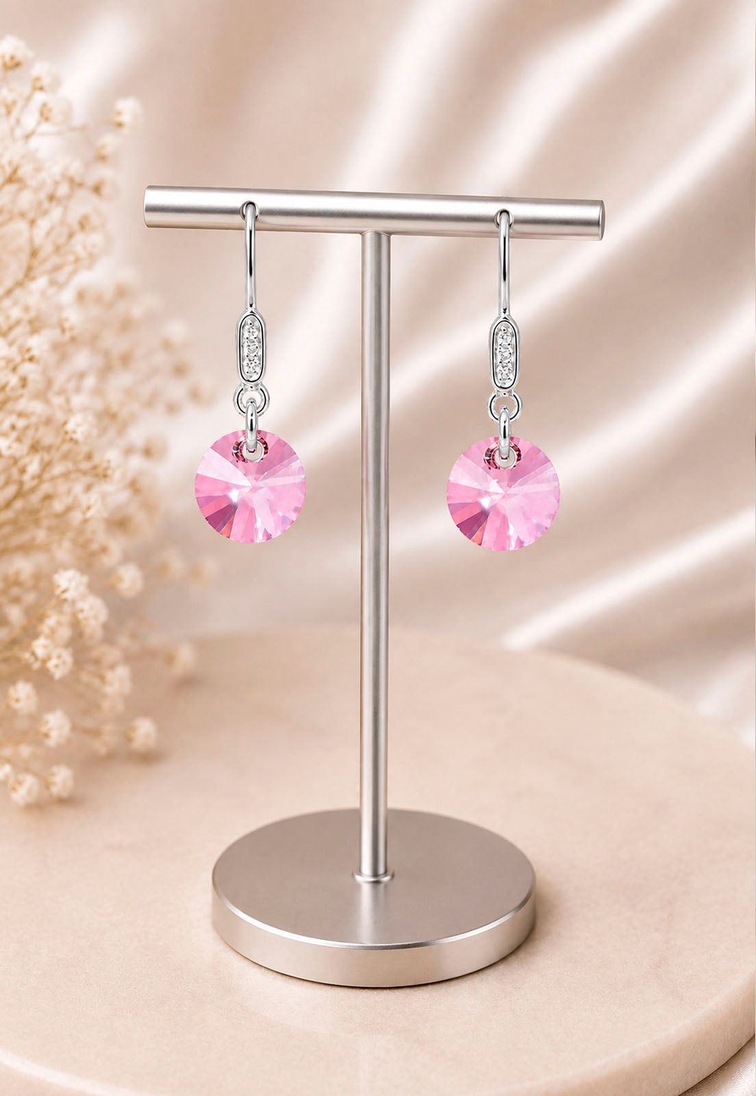 Aros Punto De Luz Circón Plata 925 Cristal Swarovski® Antique Pink