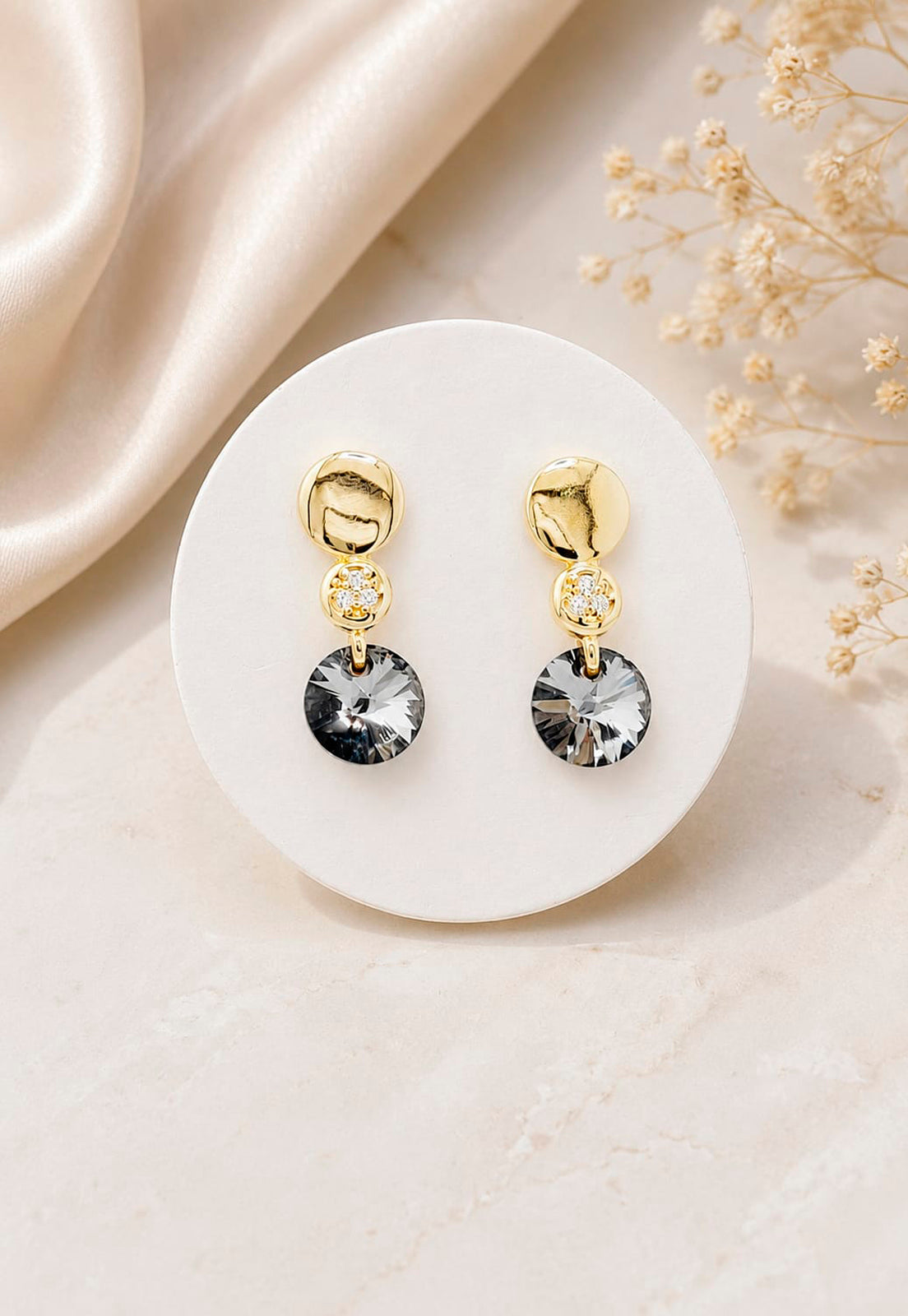 Aros Punto de Luz Gold 24K Cristal Swarovski® Silver Night