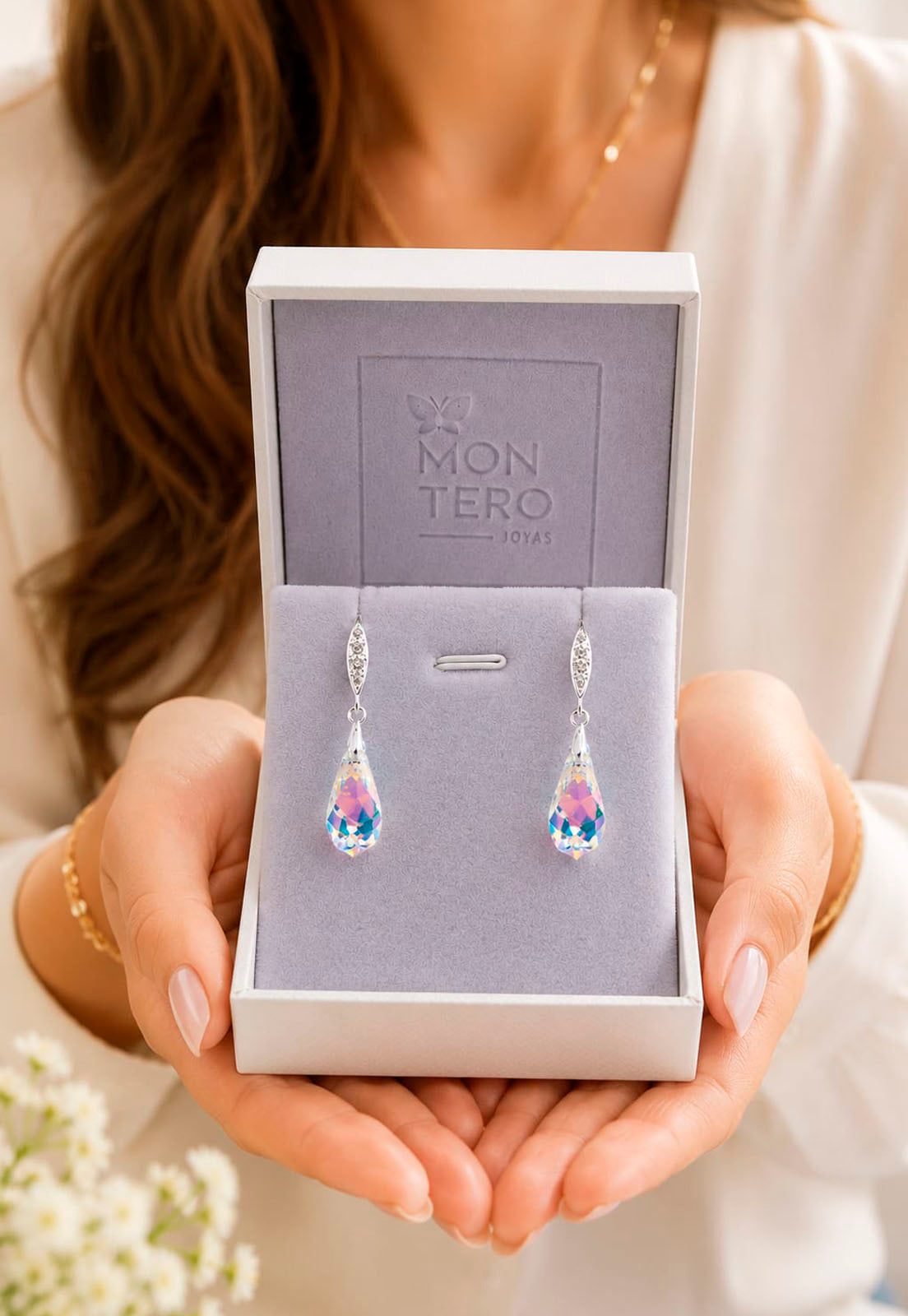 Aros Sofia Plata 925 Cristal Swarovski® Aurora Boreal
