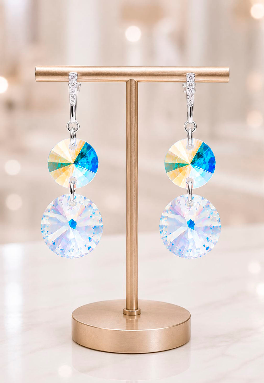 Aros Lourdes Plata 925 Cristal Swarovski® Aurora Boreal