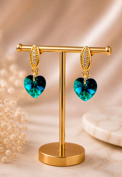 Aros Romance Gold 24K Cristal Swarovski® Emerald