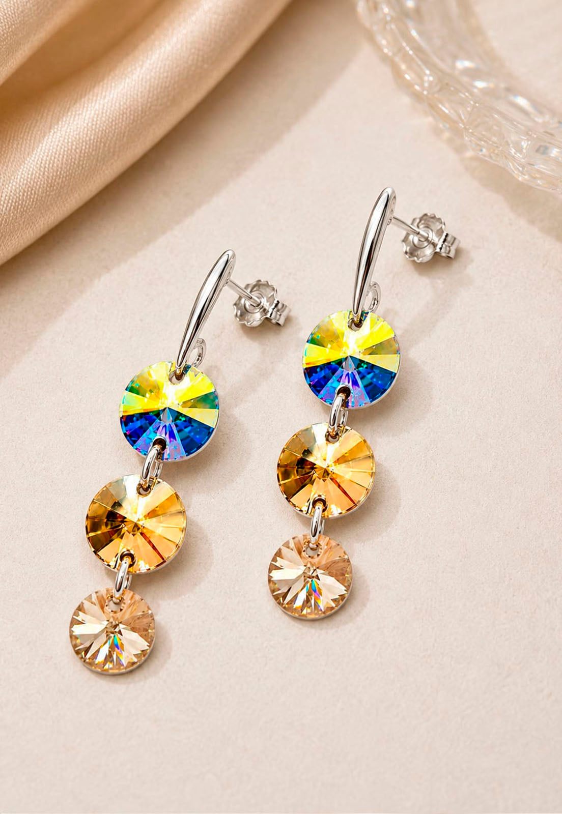 Aros RafaelaPlata 925 Cristal Swarovski® Aurora Boreal & Golden Shadow