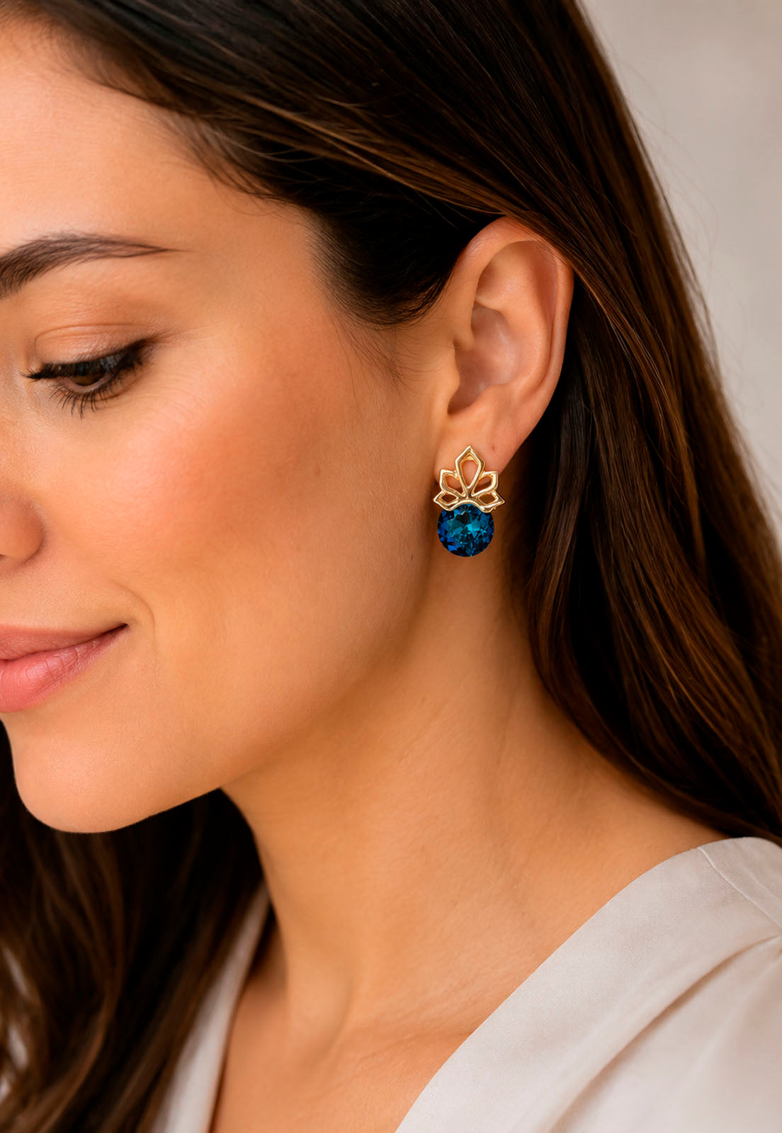 Aros Bali Gold 24K Cristal Swarovski® Bermuda Blue