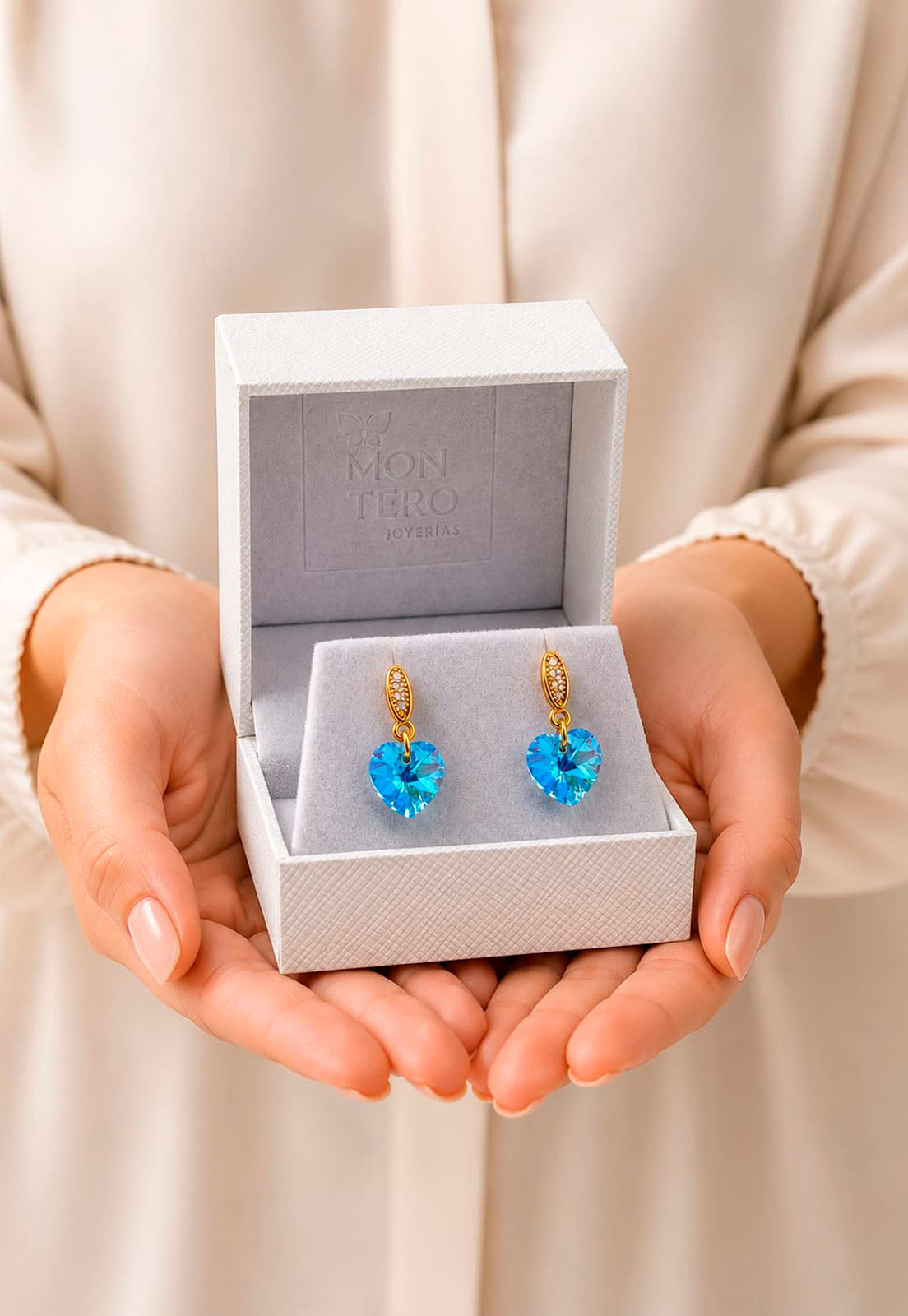 Aros Romance Gold 24K Cristal Swarovski® Aquamarine