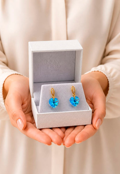 Aros Romance Gold 24K Cristal Swarovski® Aquamarine
