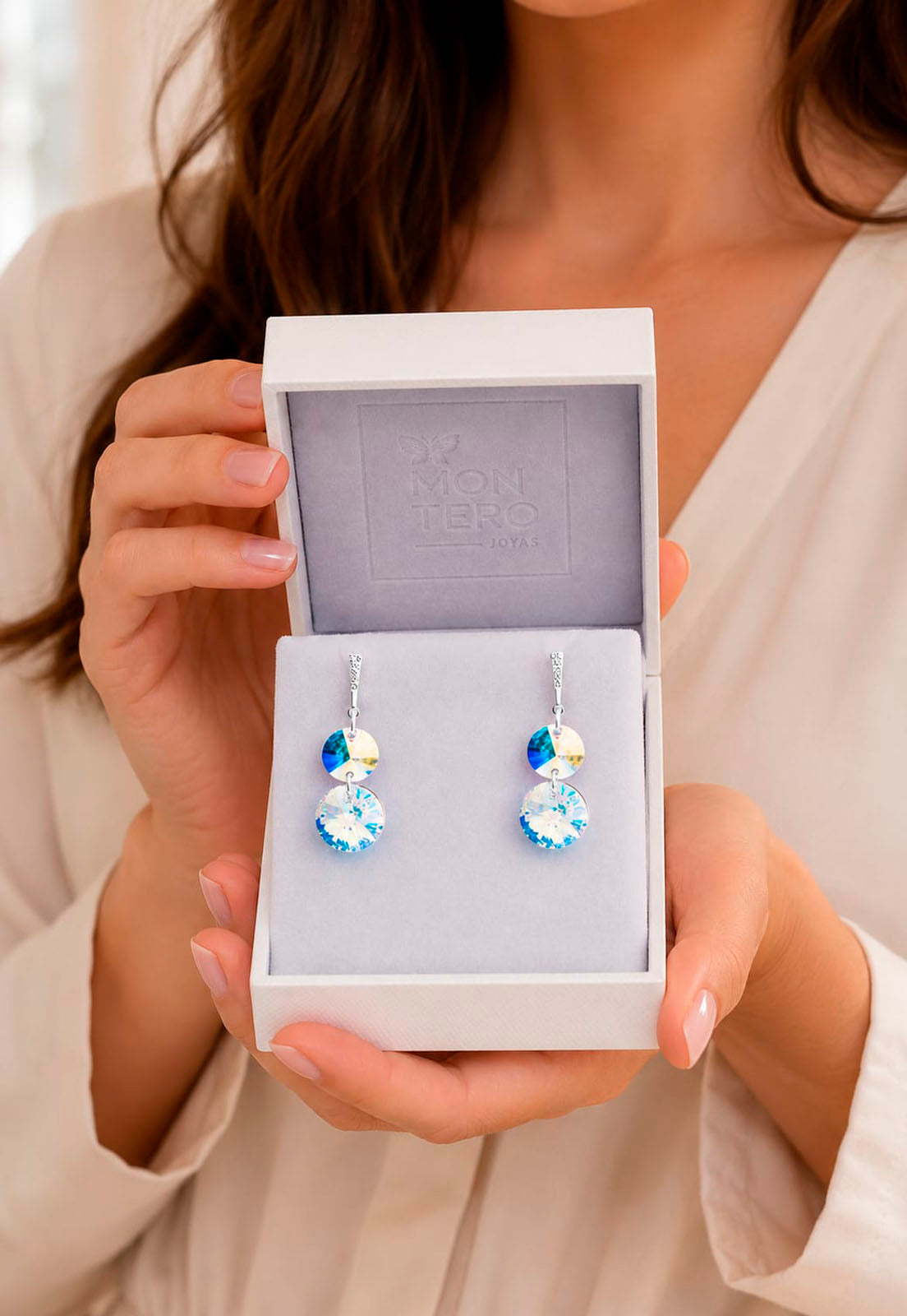 Aros Lourdes Plata 925 Cristal Swarovski® Aurora Boreal