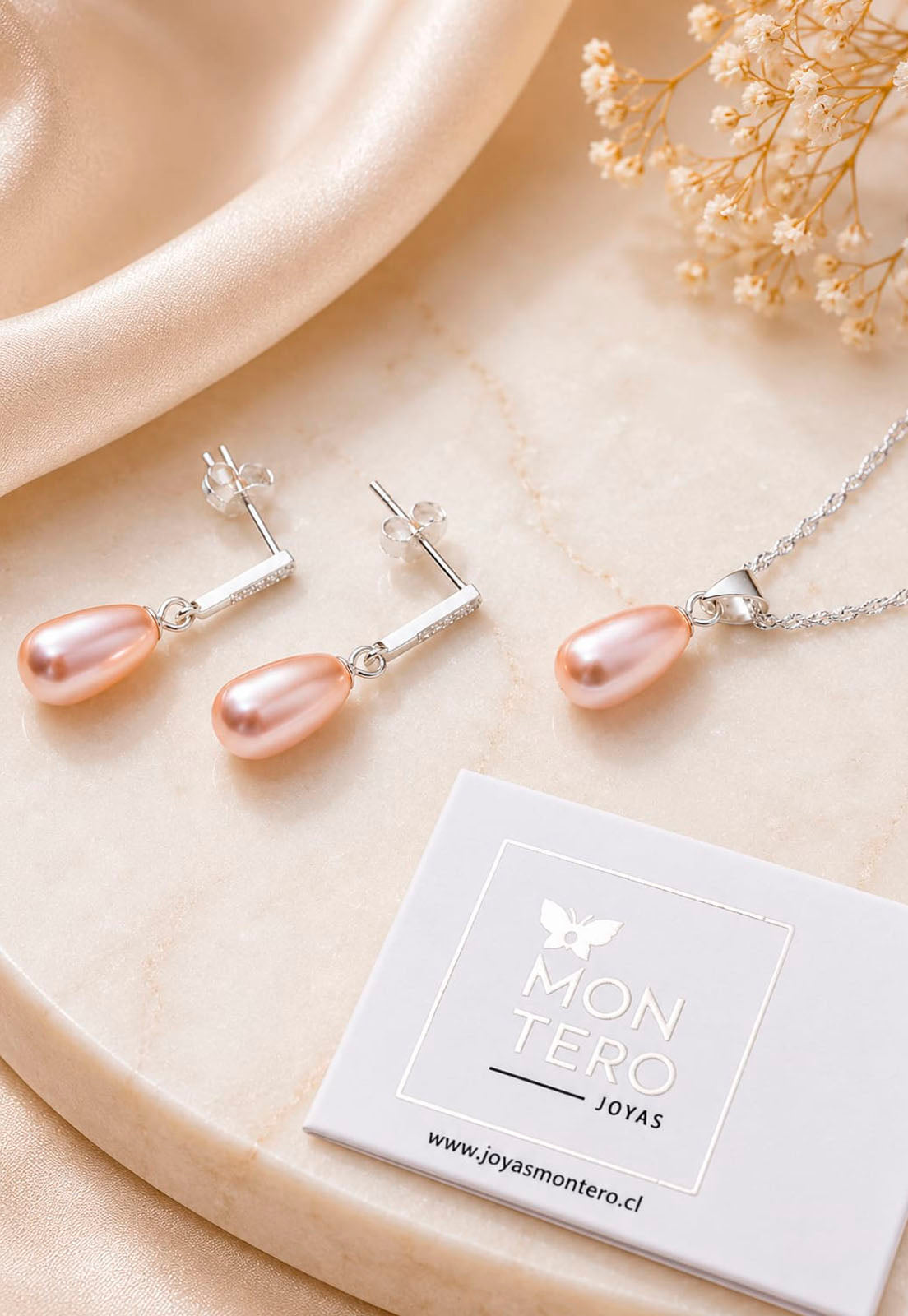 Conjunto Plata 925 Marsella PerlaS Swarovski® Peach