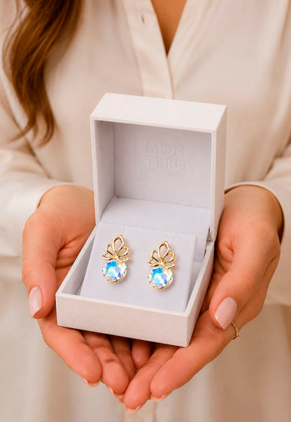 Aros Bali Gold 24K Cristal Swarovski® Aurora Boreal