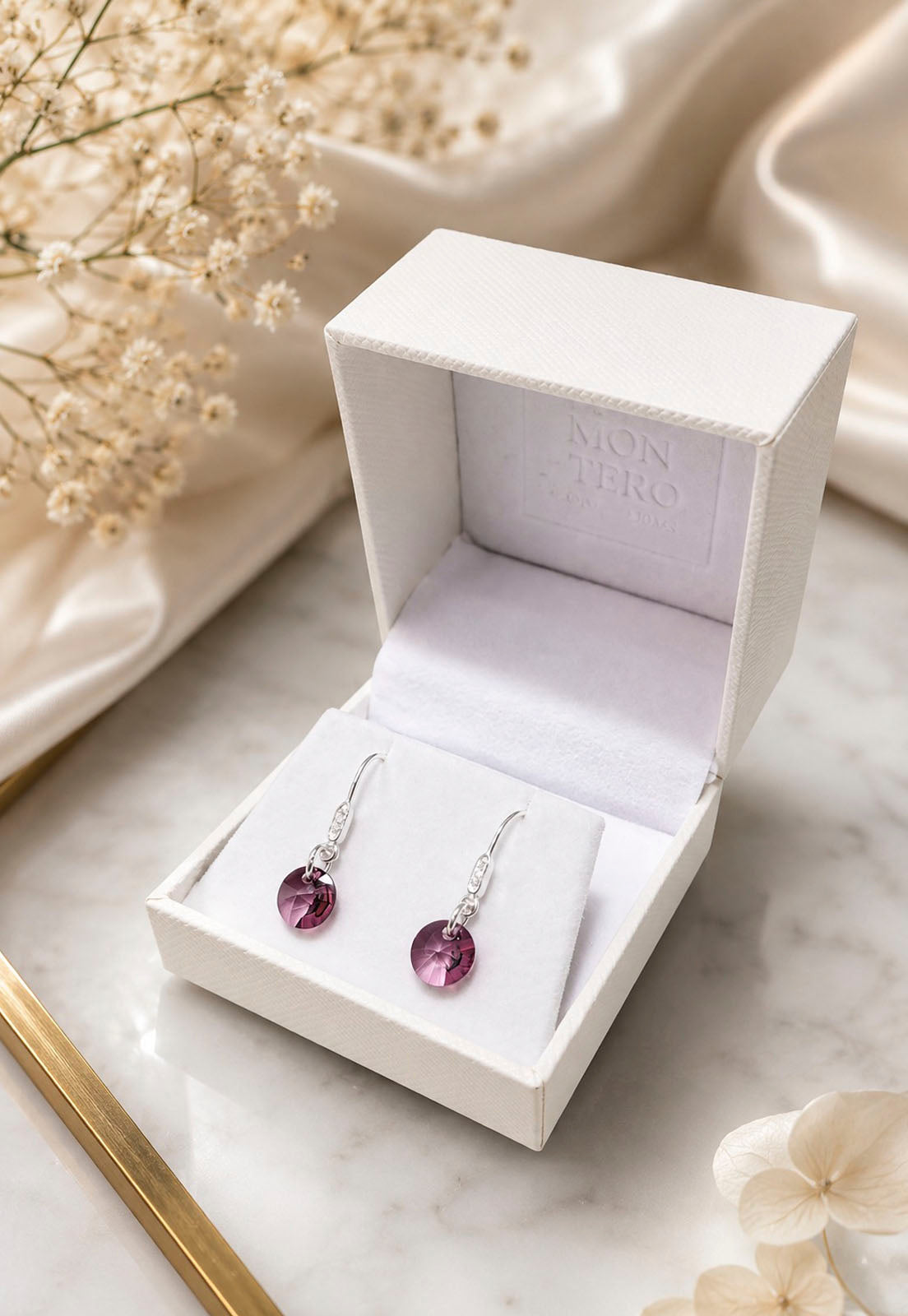 Aros Punto De Luz Circón Plata 925 Cristal Swarovski® Antique Pink