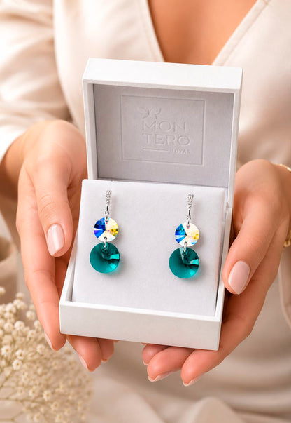 Aros Lourdes Plata 925 Cristal Swarovski® Emerald