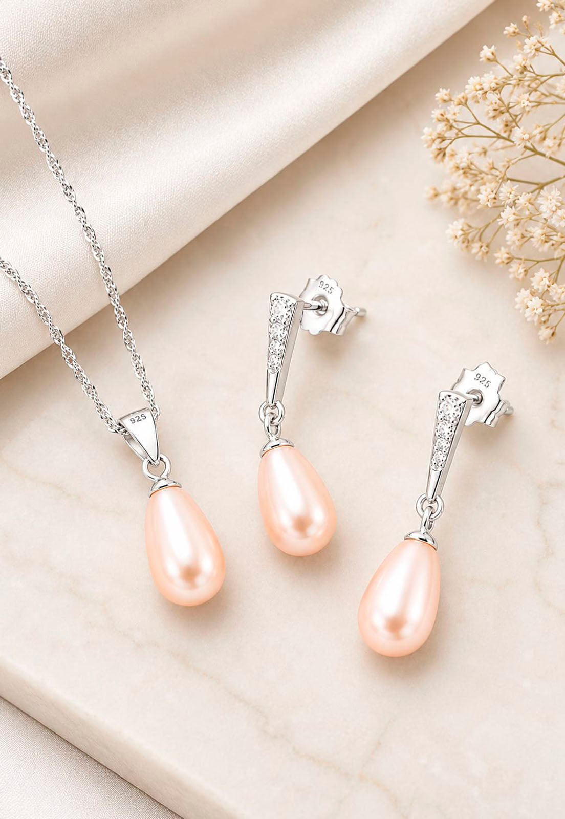 Conjunto Plata 925 Marsella PerlaS Swarovski® Peach