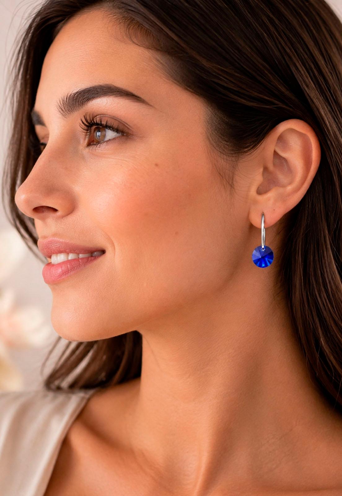 Aros Punto de Luz Plata 925 Cristal  Swarovski® Dark Blue