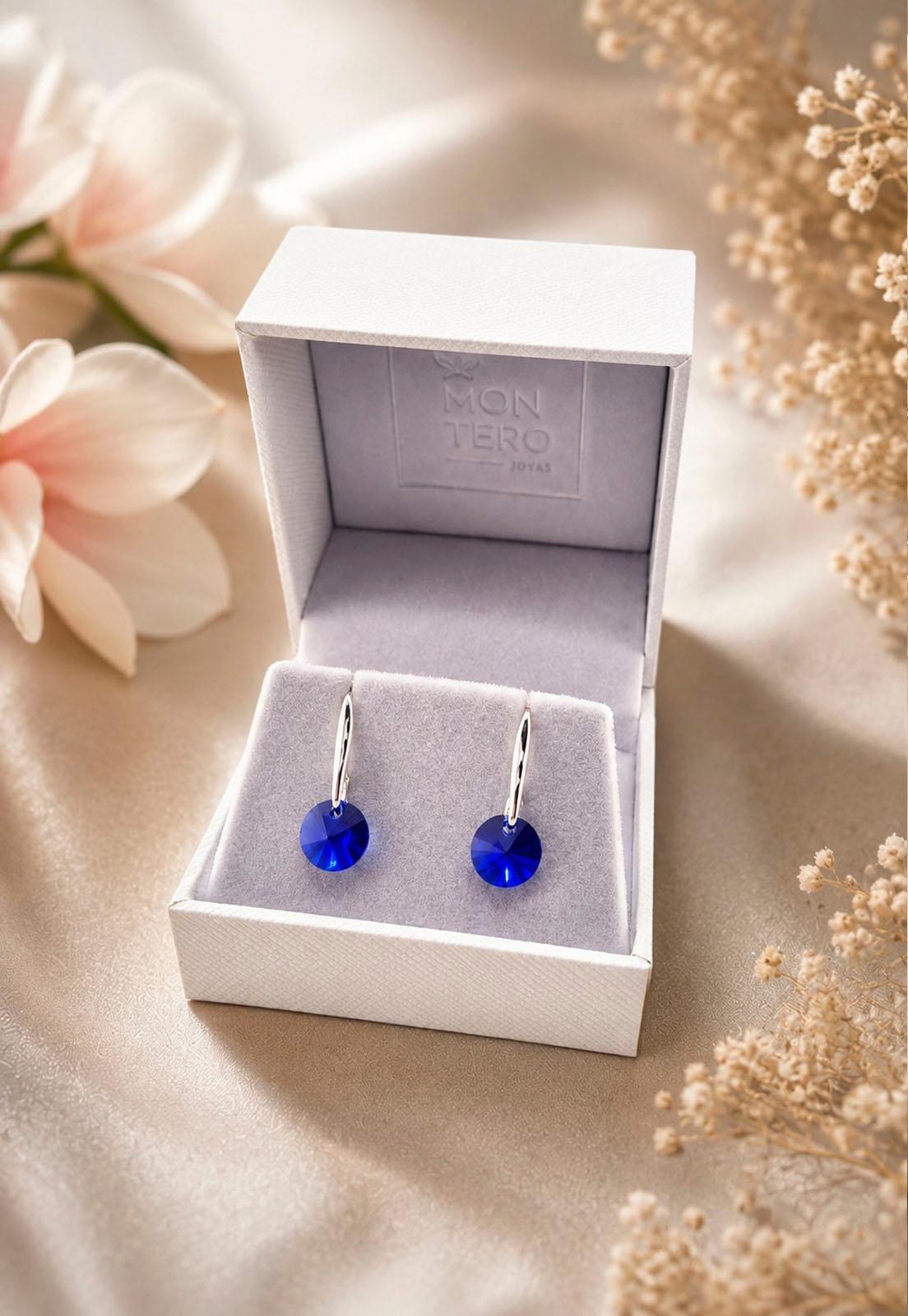 Aros Punto de Luz Plata 925 Cristal  Swarovski® Dark Blue