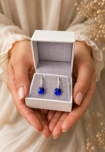 Aros Punto de Luz Plata 925 Cristal  Swarovski® Dark Blue